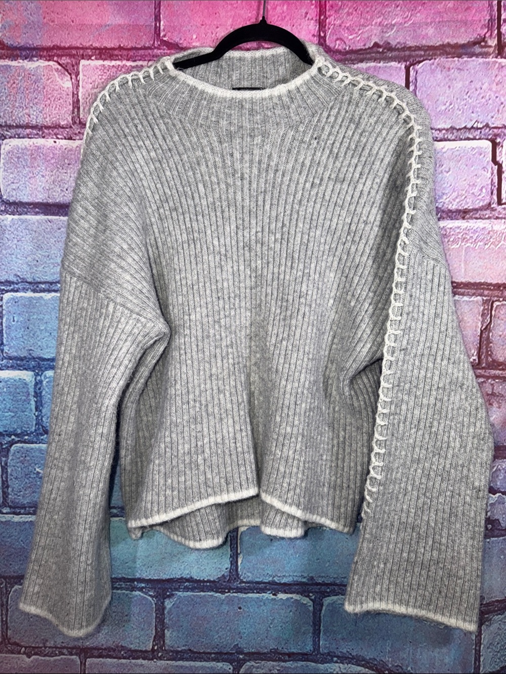 Halogen Women’s Medium Gray Rib Knit Sweater Crewneck Soft Casual Pullover